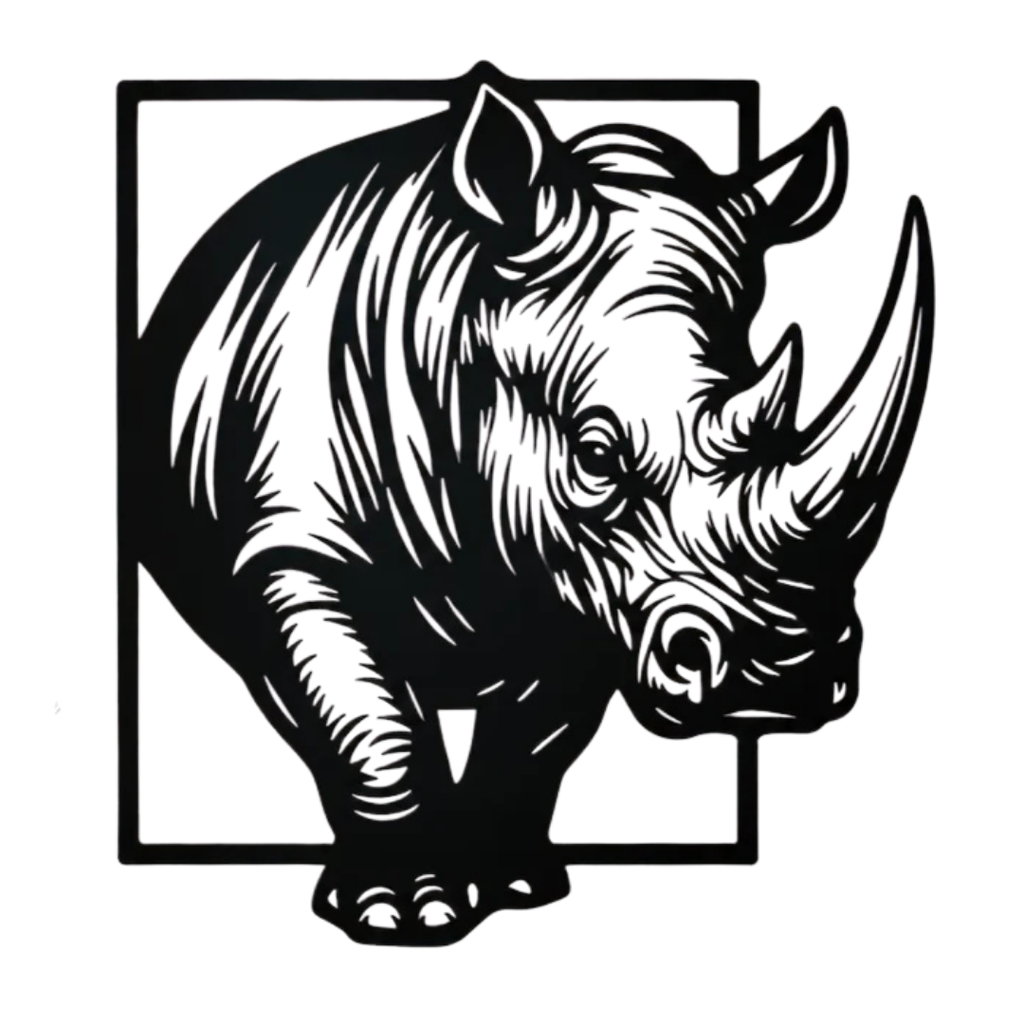 Rhino Charge | Rhinoceros Metal Wall Art crafted from premium laser-cut powder-coated steel.