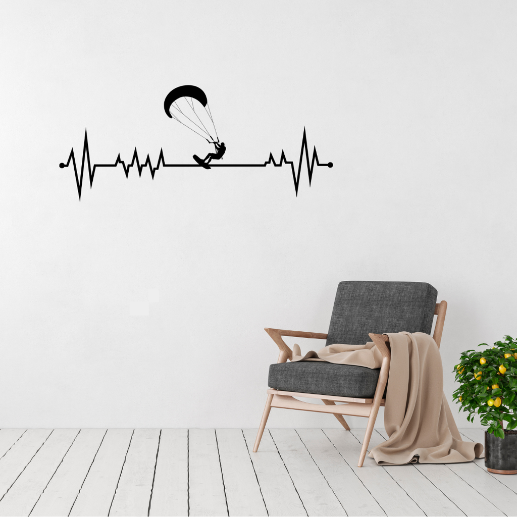 Ride the Wind | Kitesurf Heartbeat Metal Wall Art displayed in a bright modern living space.