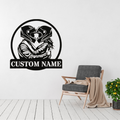 Ride Together | Personalized Motorcycle Couple Metal Wall Art displayed in a modern living room.