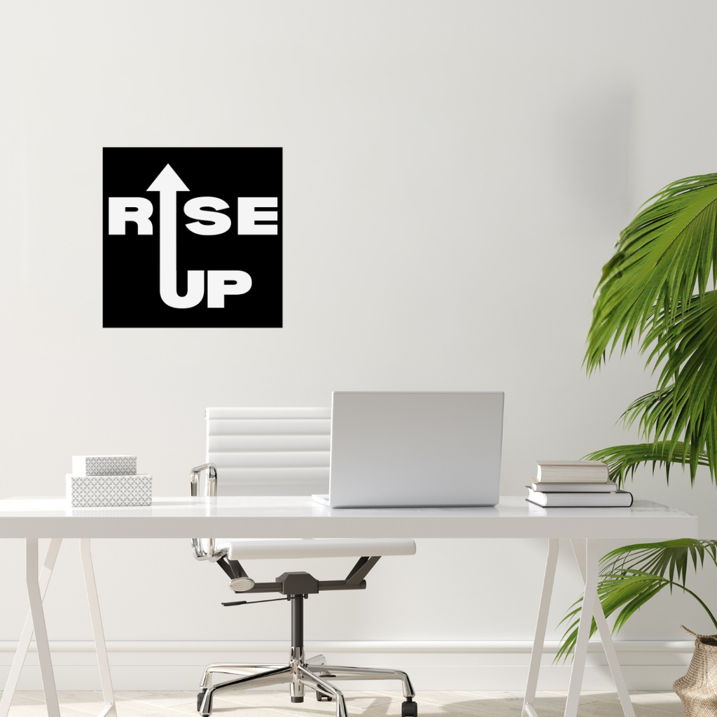 Rise Above | Rise Up Metal Wall Art showcased in a modern office above a workspace.