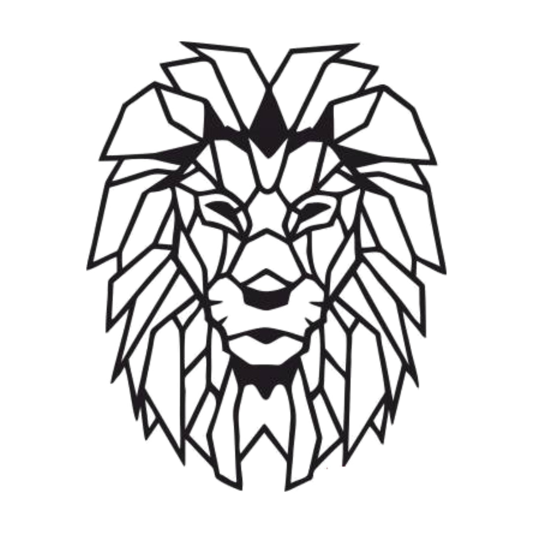 Polygonal lion metal wall art bold geometric design in black finish