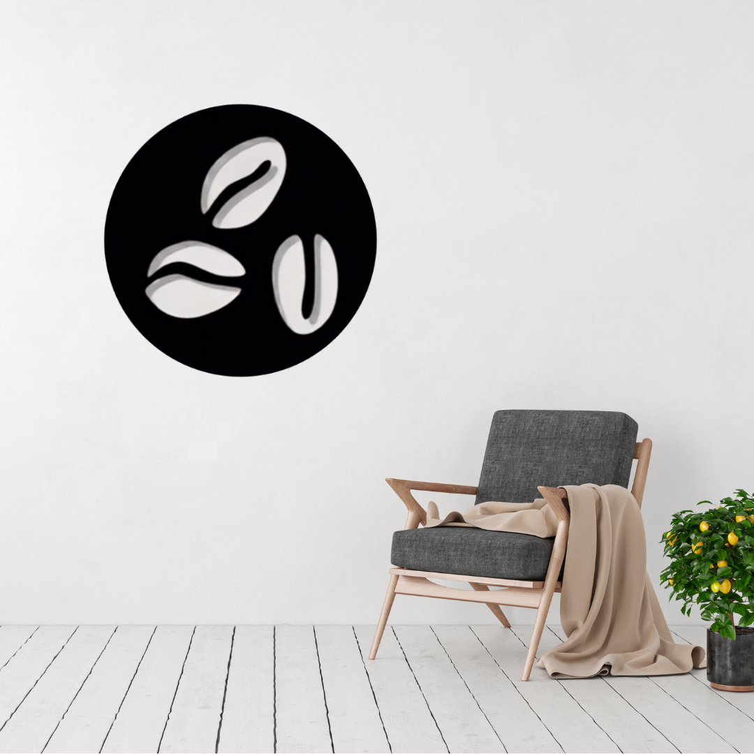 Roasted Perfection | Coffee Bean Metal Wall Art displayed in a modern living room.