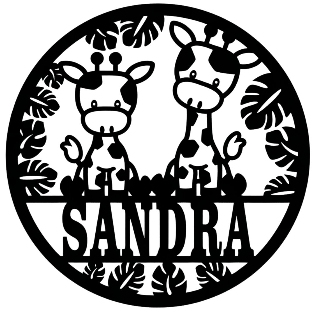Safari Friends giraffe wall sign isolated on plain background