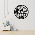 Safari animal metal wall art displayed in a jungle-themed kids room