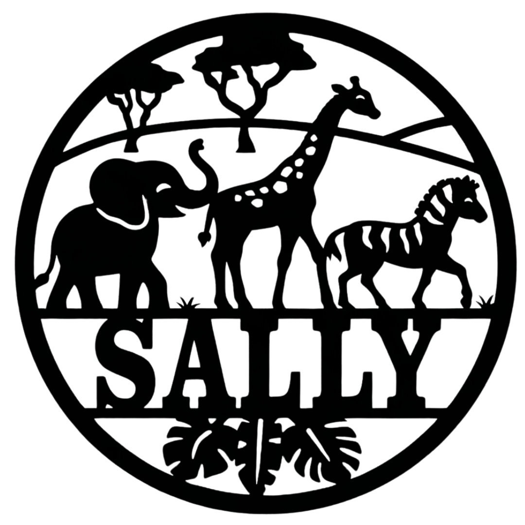 Safari Squad personalised safari animal sign on plain background