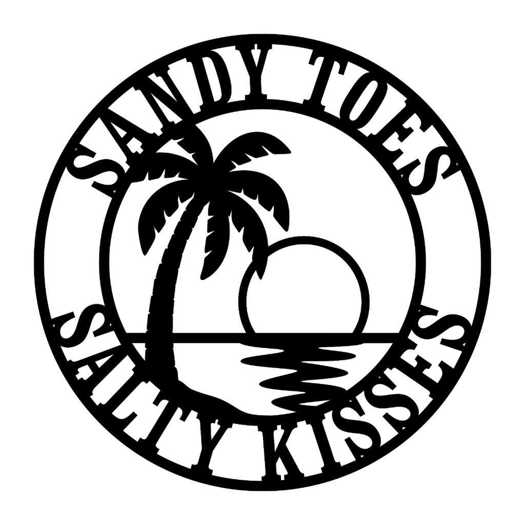 Sandy Toes, Salty Kisses | Coastal Sunset Metal Wall Art crafted from premium laser-cut powder-coated steel.