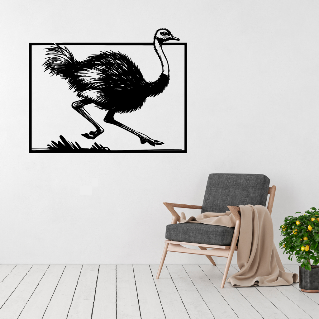 Savanna Stride | Ostrich Metal Wall Art