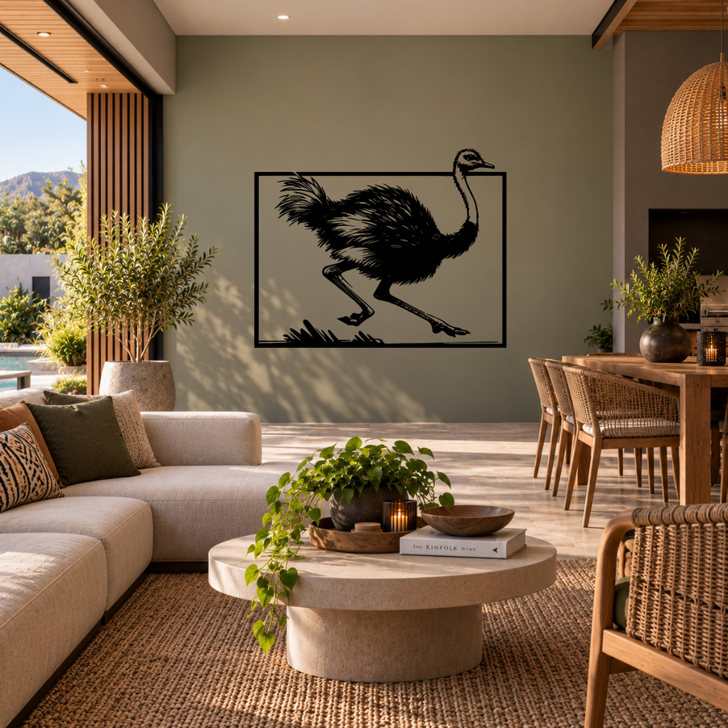 Savanna Stride | Ostrich Metal Wall Art