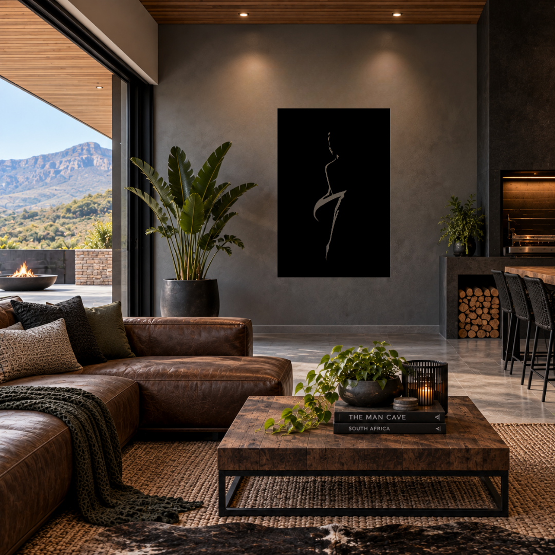 Sculpted Grace minimalist woman metal wall art displayed in a modern room with contemporary interior décor