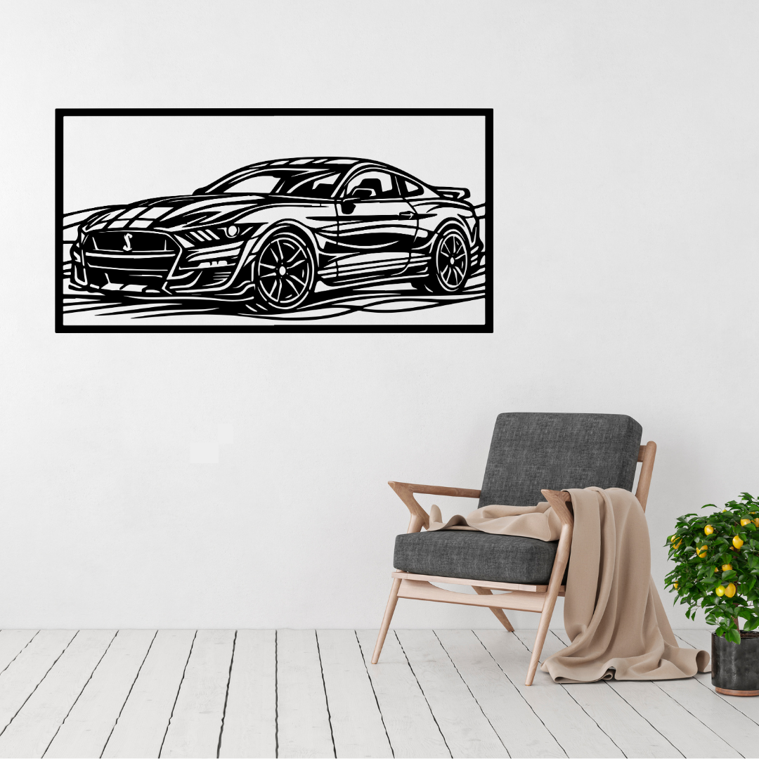 Shelby Fury Ford Mustang GT500 Metal Wall Art displayed in a modern living room.