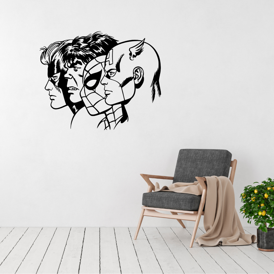 Superhero wall art displayed in a modern room or office