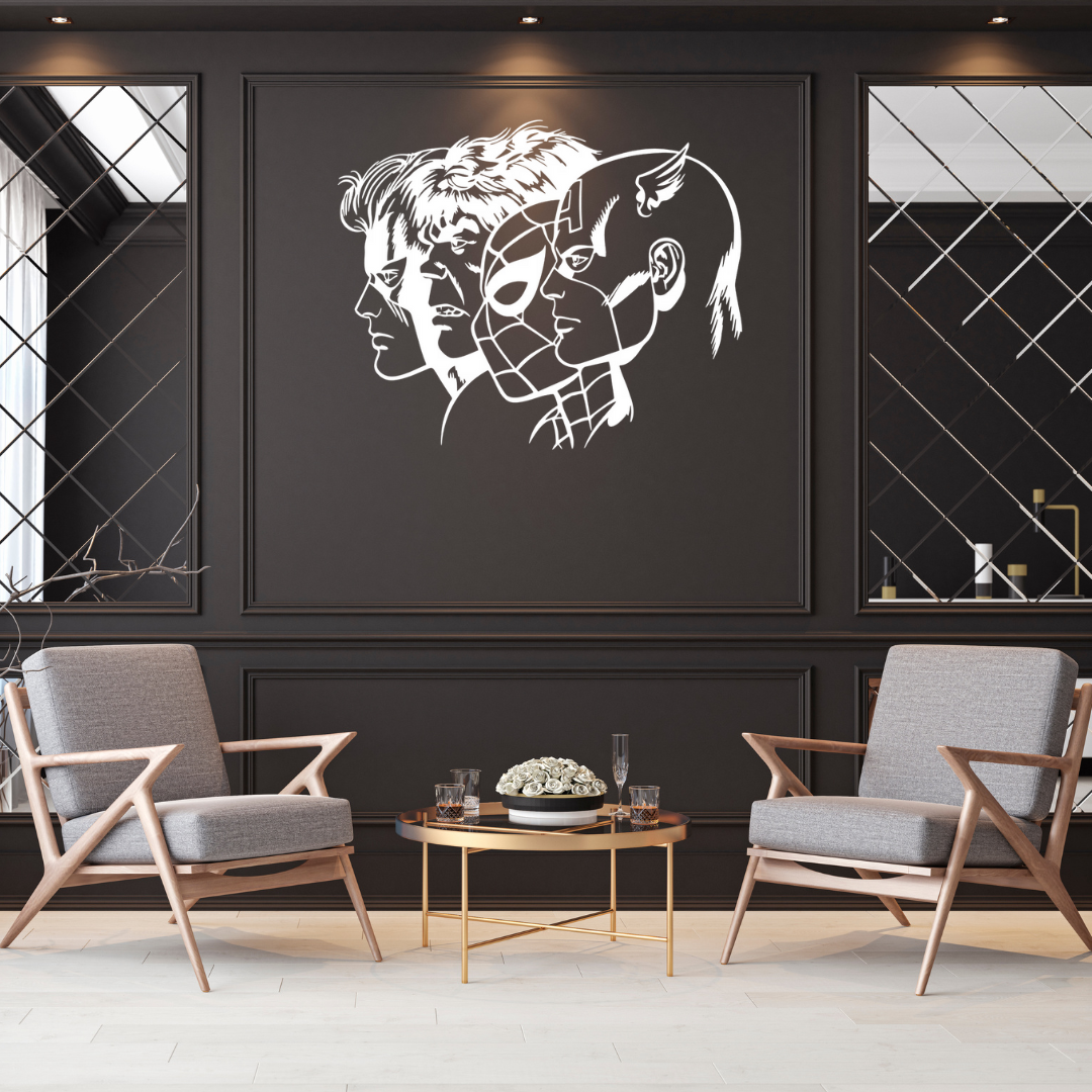 Superhero metal wall art as a bold statement piece in a luxury interior
