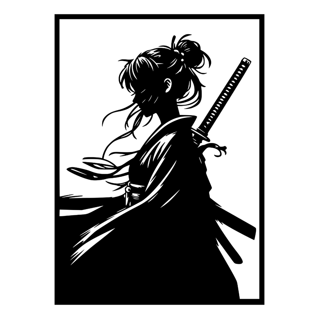 Silent Blade Female Samurai Metal Wall Art crafted from premium laser-cut steel with a durable powder-coated finish.