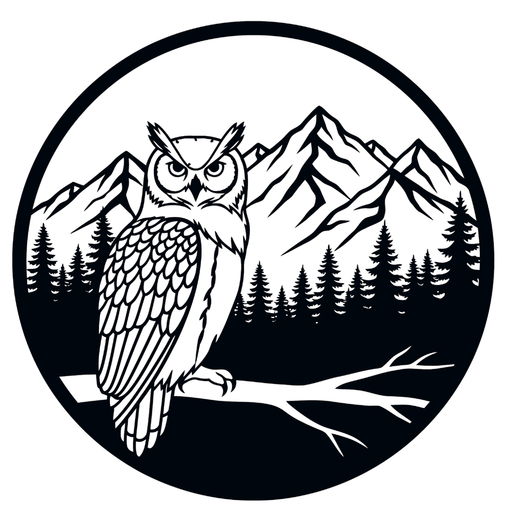 Silent Wisdom | Owl & Mountain Metal Wall Art