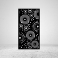 Sky Bursts firework-inspired metal privacy screen against a light grey wall with energetic burst pattern