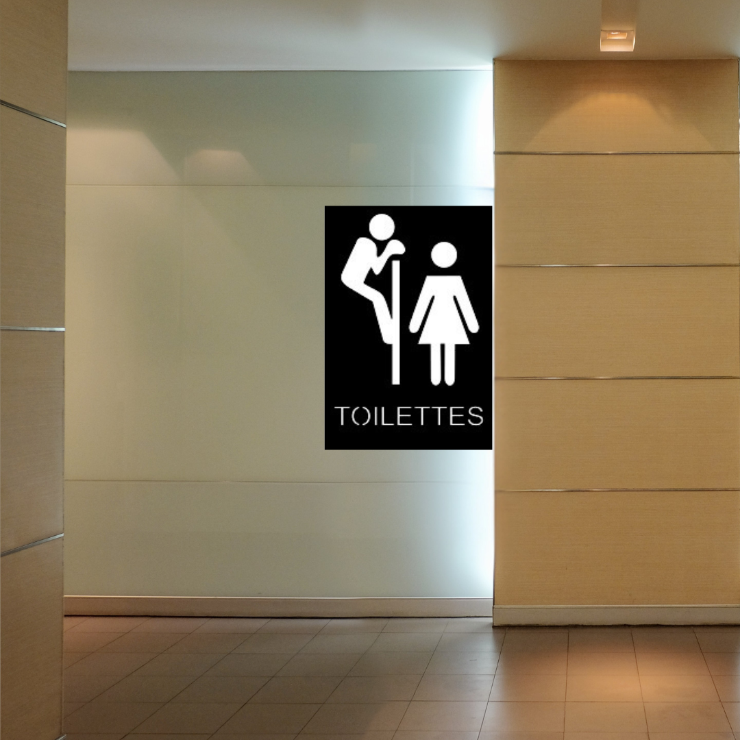 Toilet sign wall art displayed in a modern bathroom or cafe space