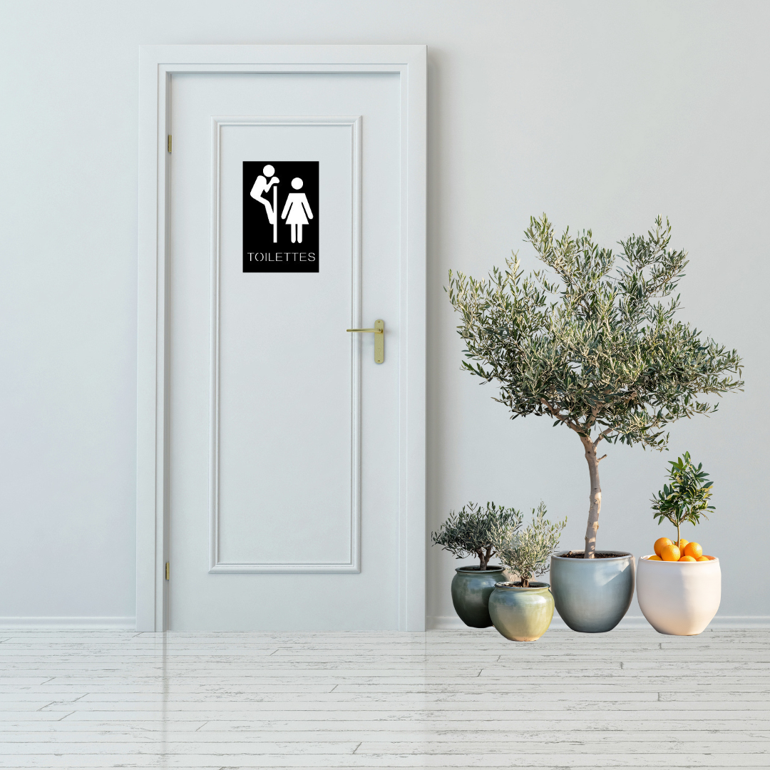 Toilet sign metal wall art as a statement piece in a stylish interior setting