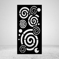 Spiral Flow contemporary metal privacy screen featuring multiple swirling spiral shapes in varying sizes