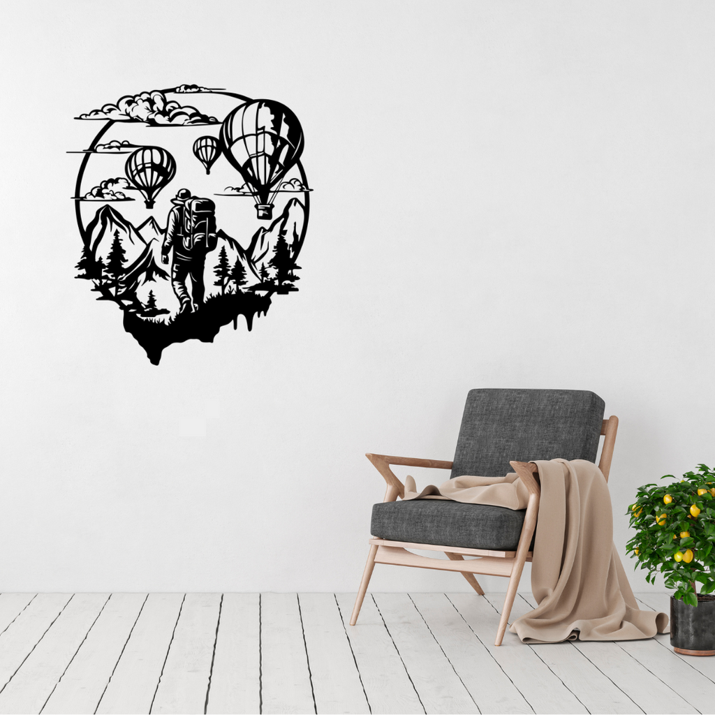 Mountain wall art displayed in a modern rustic interior space