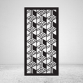 Stacked Form 3D geometric metal privacy screen with repeating open box shapes and inset linear detailing