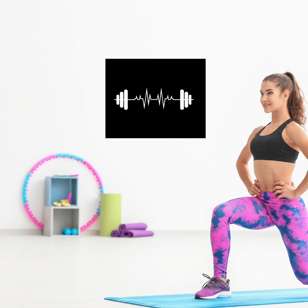 Strength Pulse | Gym Heartbeat Metal Wall Art installed in a modern home gym.