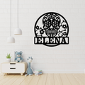 Floral sugar skull metal wall art displayed in a modern creative bedroom