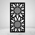 Sunflower Fields twin bloom metal privacy screen featuring two large sunflower flowers and surrounding botanical leaves