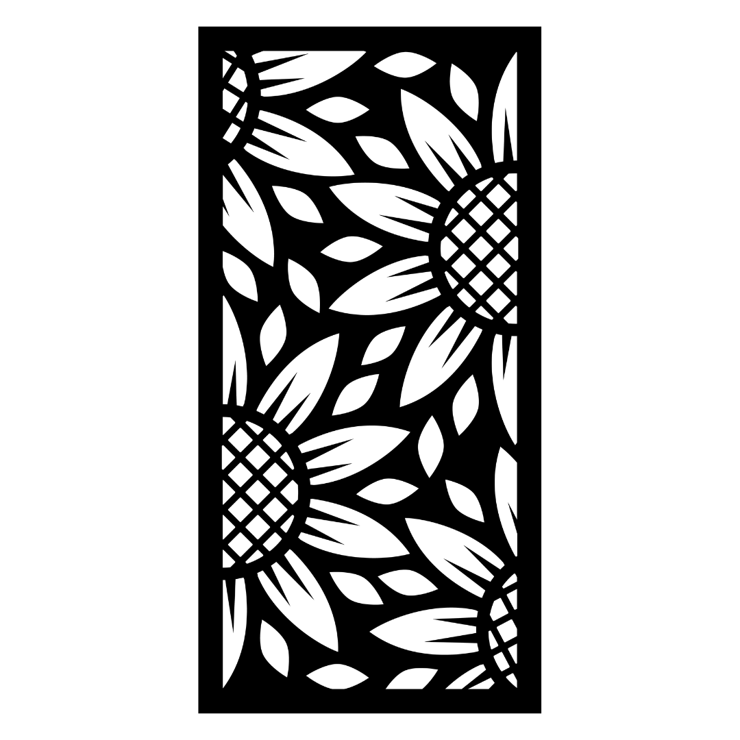 Sunflower Haven sunflower and leaf metal privacy panel isolated on a white background showing intricate botanical detailing