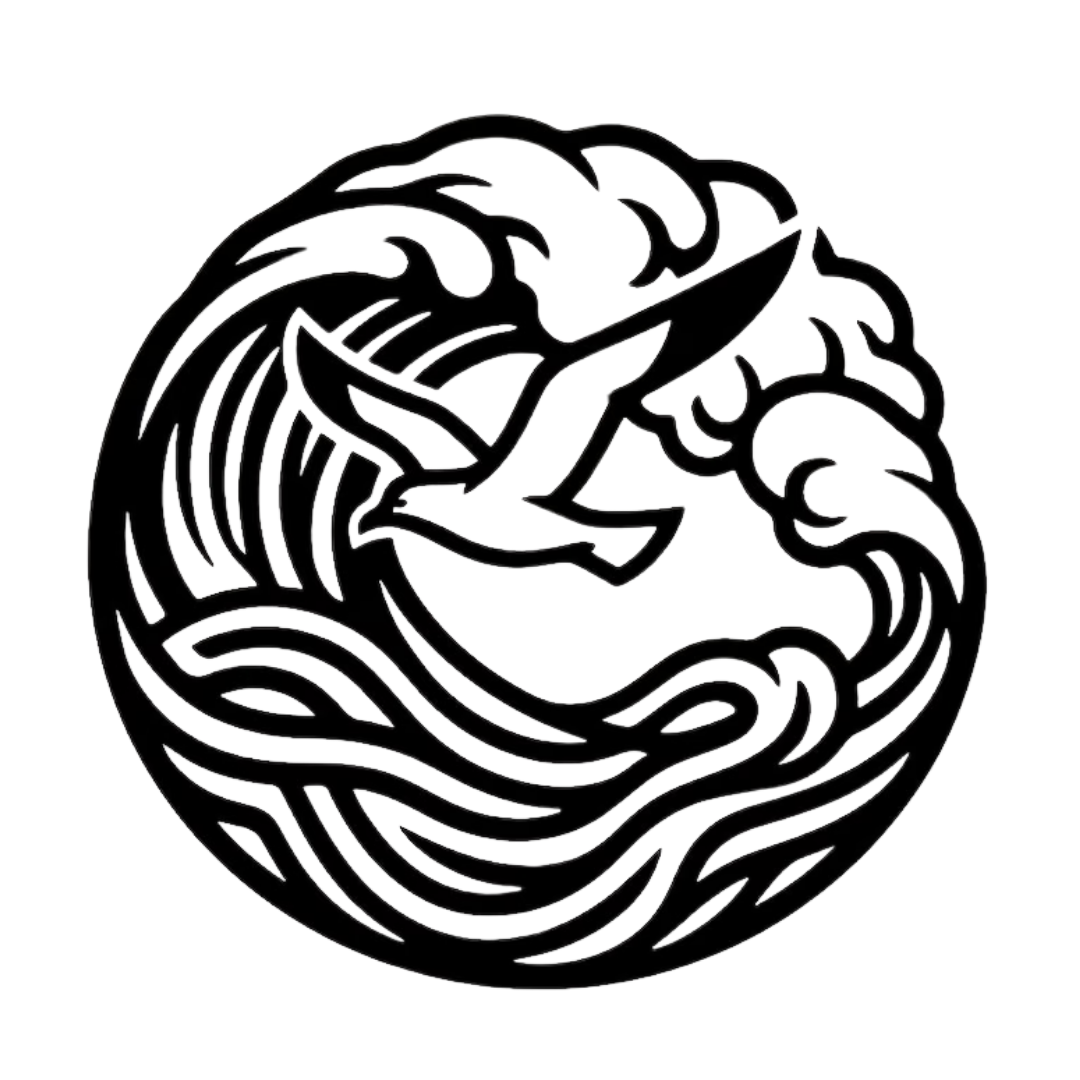 Freedom at Sea | Seagull Wave Metal Wall Art featuring an elegant flying seagull surrounded by flowing ocean waves and a cresting surf, precision-cut from premium black metal for nautical, coastal and beach-inspired interiors.