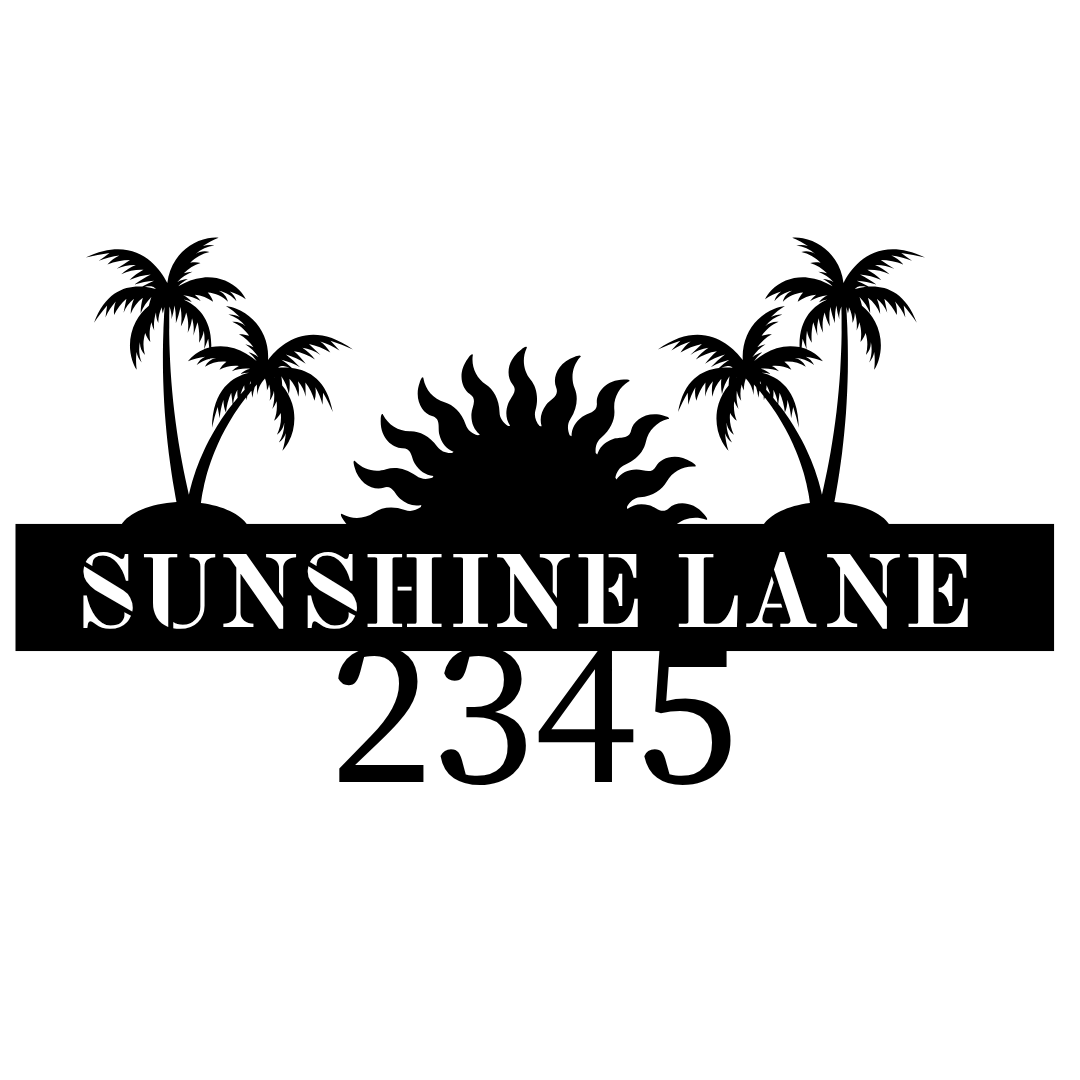 Metal house number plaque isolated on a plain white background with coastal styling