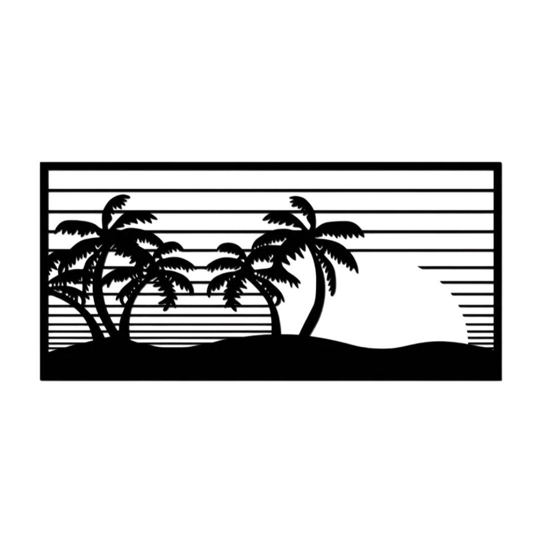 Sunset Palms Tropical Island Metal Wall Art crafted from premium laser-cut steel with a durable powder-coated finish.