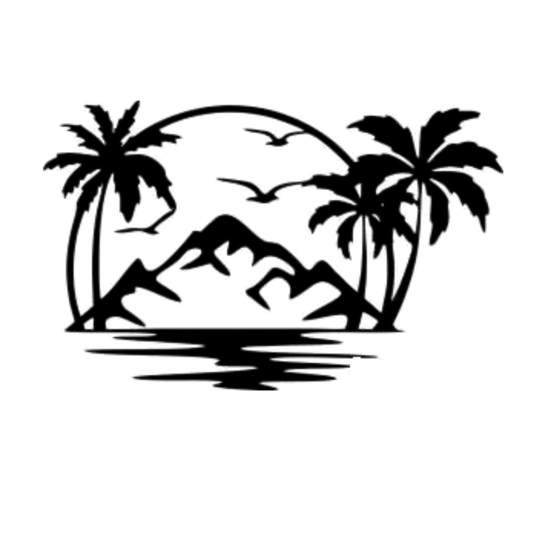 Sunset mountain palm tree metal wall art tropical design