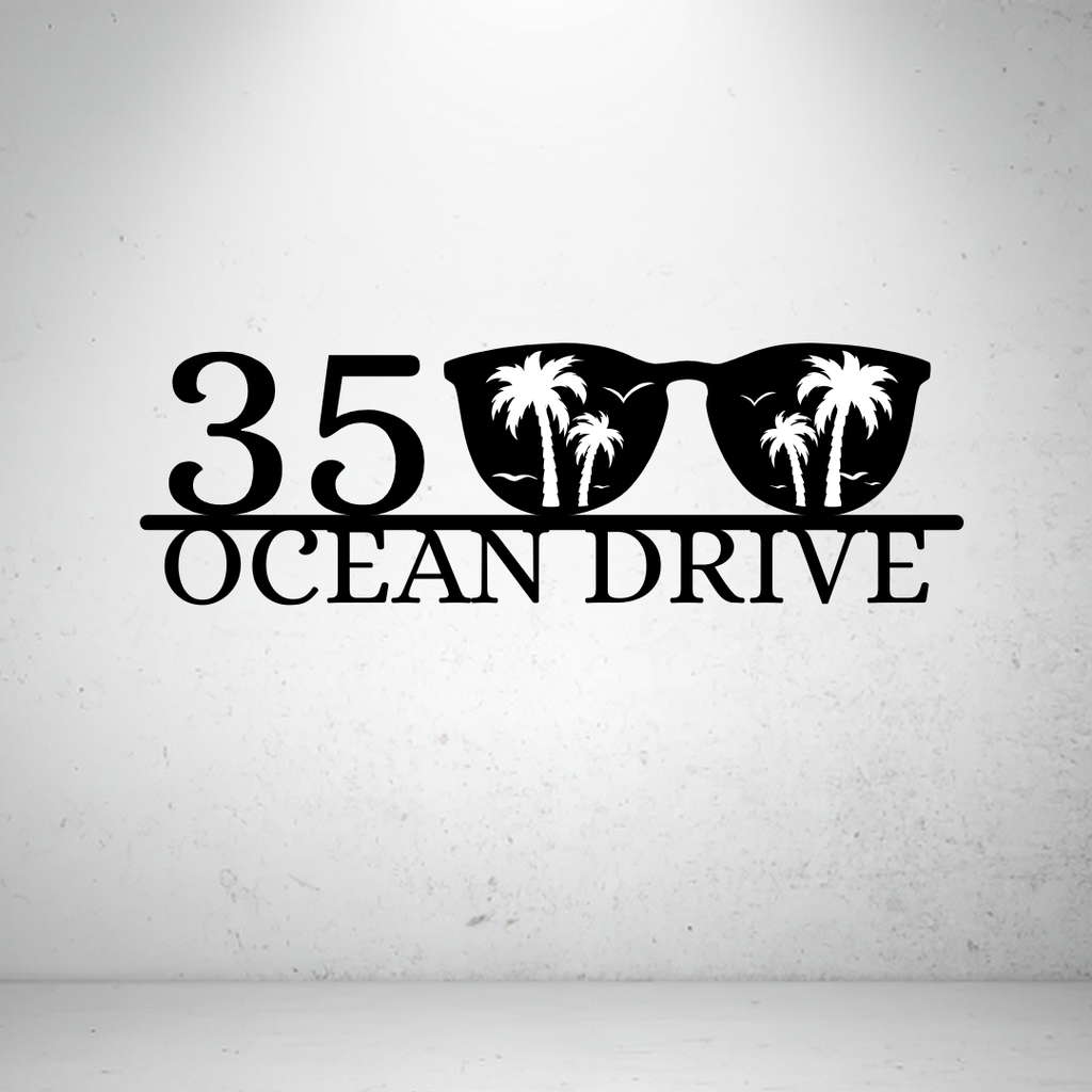 Sunset Shades Sign | Custom Coastal Metal House Number