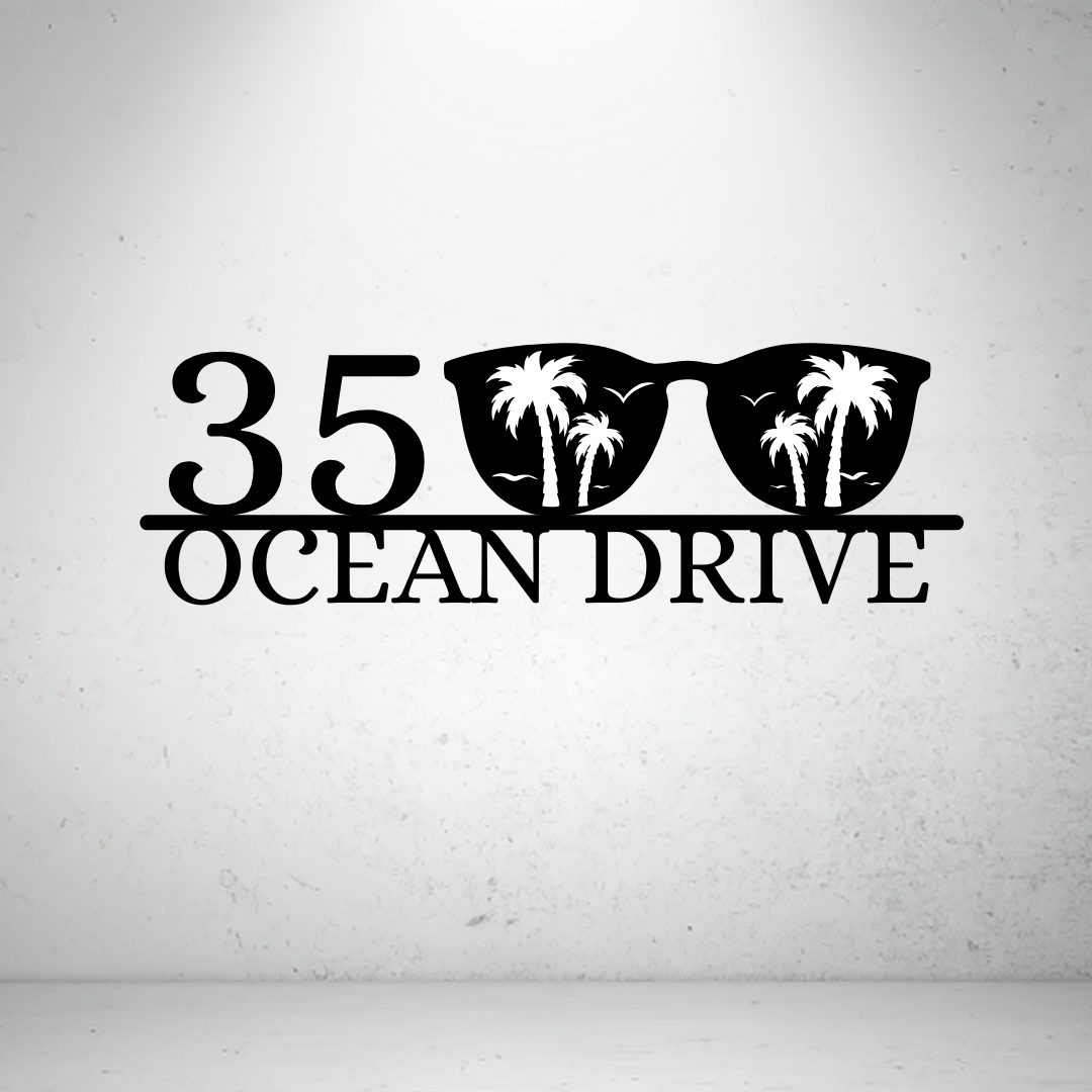 Sunset Shades Sign | Custom Coastal Metal House Number