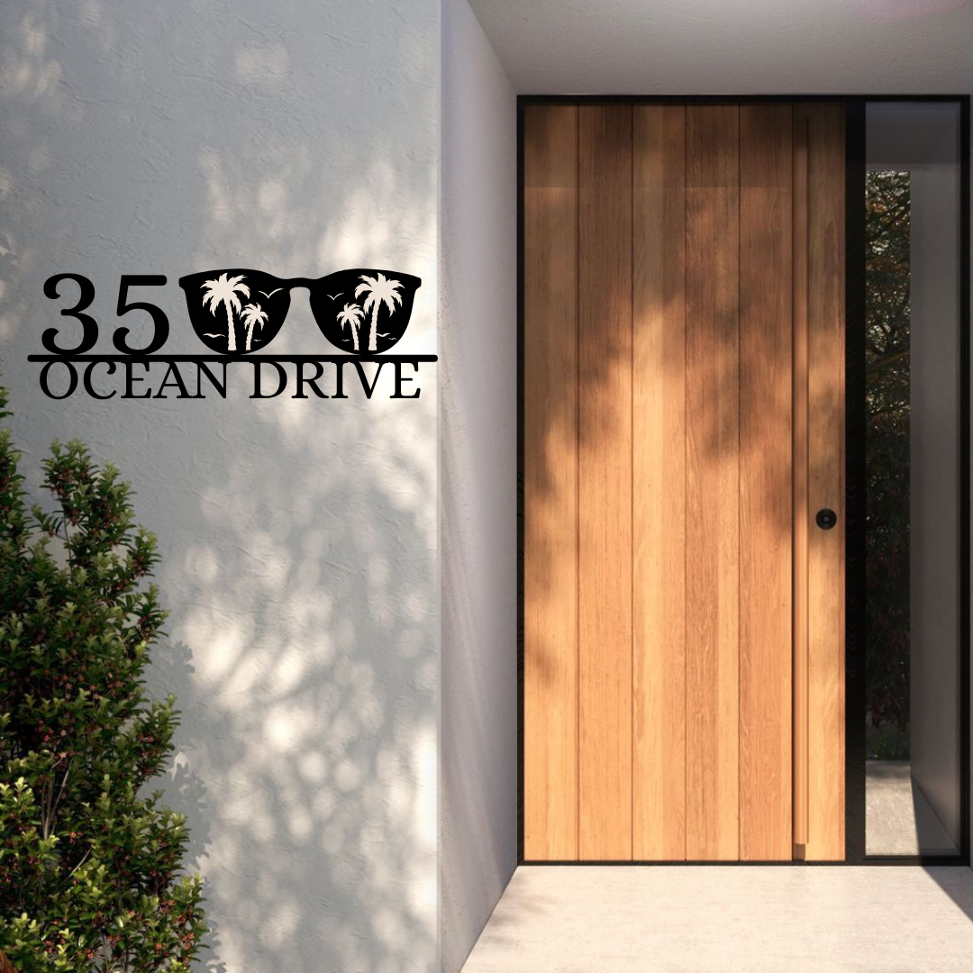 Sunset Shades Sign | Custom Coastal Metal House Number