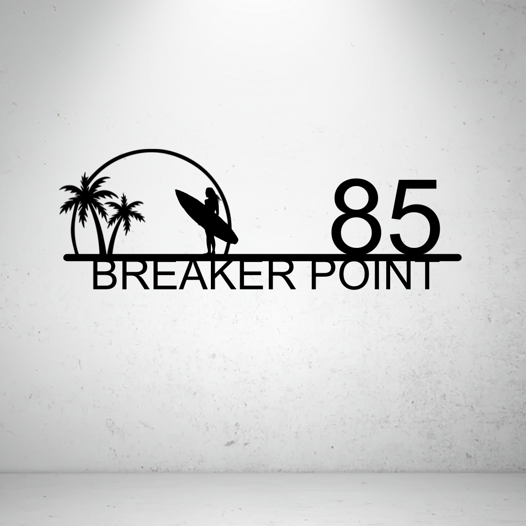 Surf Break Sign | Custom Coastal Metal House Number