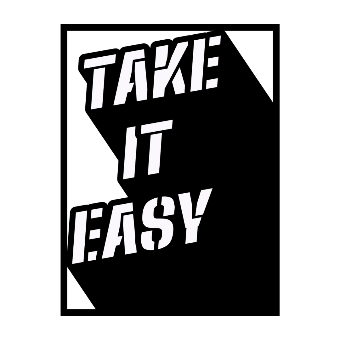 Close-up of the Take It Easy laser-cut metal wall art featuring bold retro typography and geometric design.