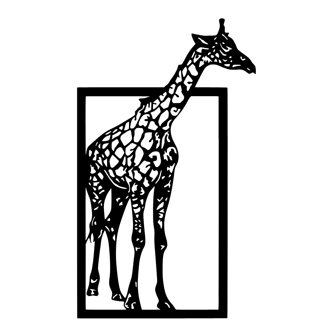 Tall Grace majestic giraffe metal wall art isolated on a white background showing detailed giraffe markings and rectangular frame