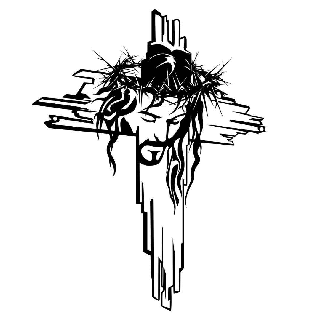 The Face of Faith Jesus cross and crown of thorns metal wall art on white background