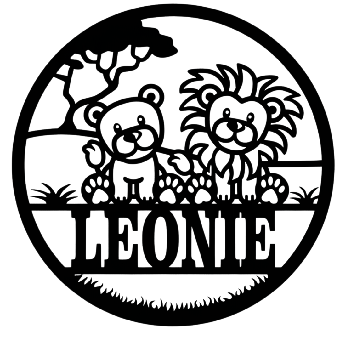 Tiny Roar Pals personalised lion cub sign on plain background