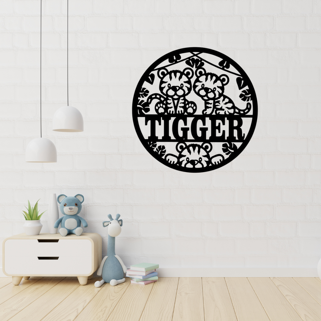 Tiger cub wall art displayed in a jungle-themed nursery