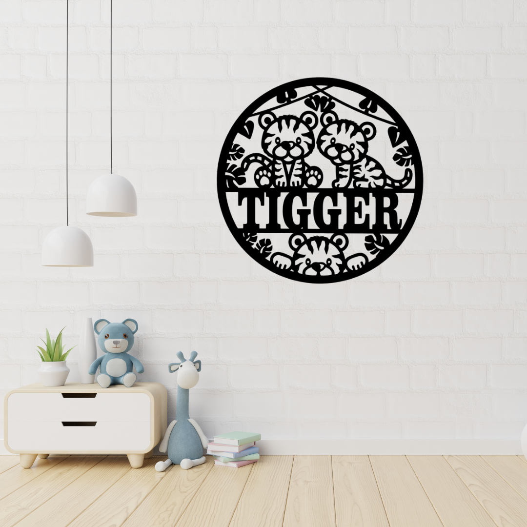 Tiger cub wall art displayed in a jungle-themed nursery