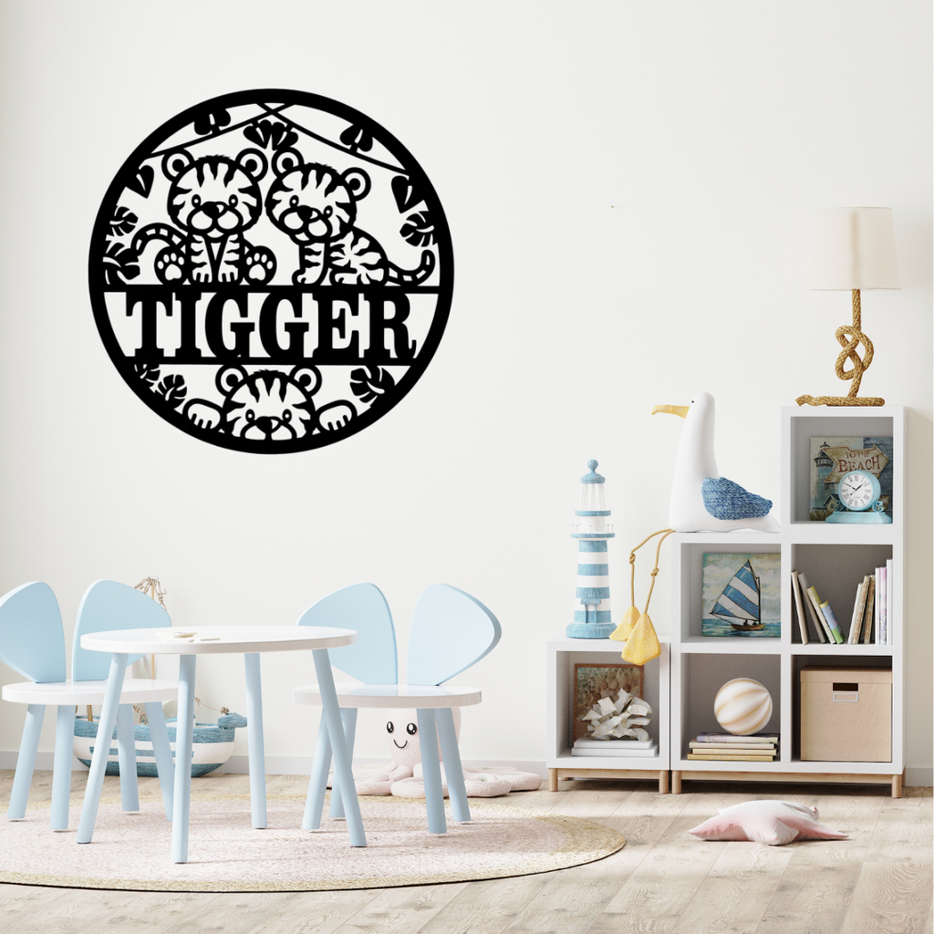 Cute tiger nursery décor styled with safari accessories