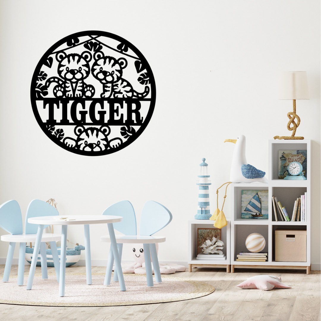 Cute tiger nursery décor styled with safari accessories