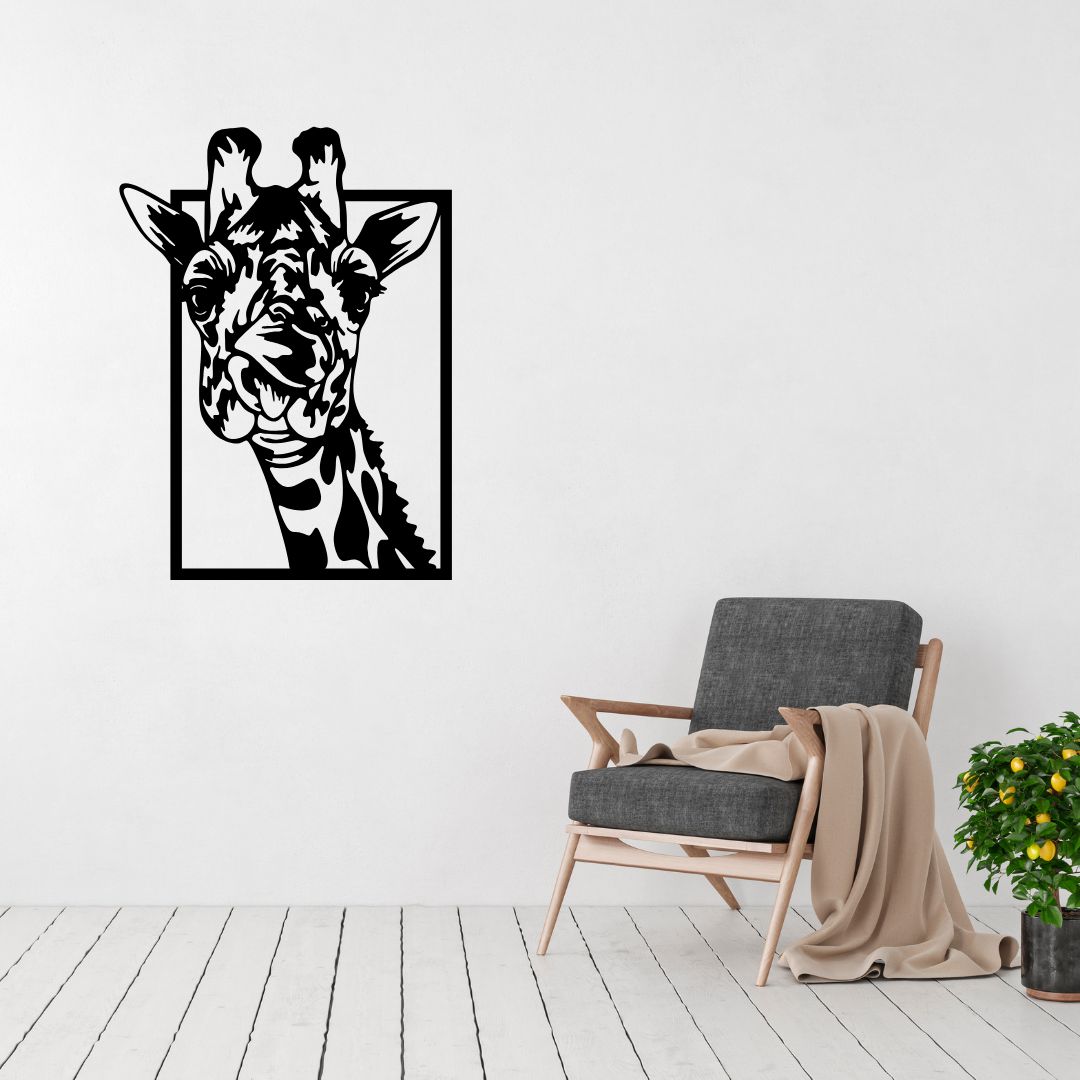Giraffe wall art displayed in a quirky modern interior space
