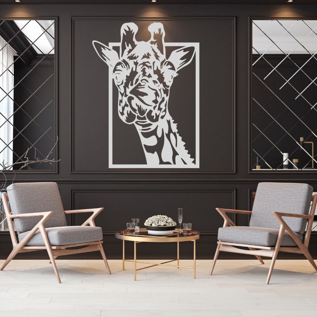 Giraffe metal wall art as a statement piece in a bold luxury interior