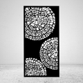 Tree Rings organic metal privacy screen featuring irregular circular forms inspired by tree trunk rings and natural wood patterns