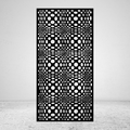 Trippy Sphere psychedelic metal privacy screen with clusters of circular and oval forms creating an optical illusion