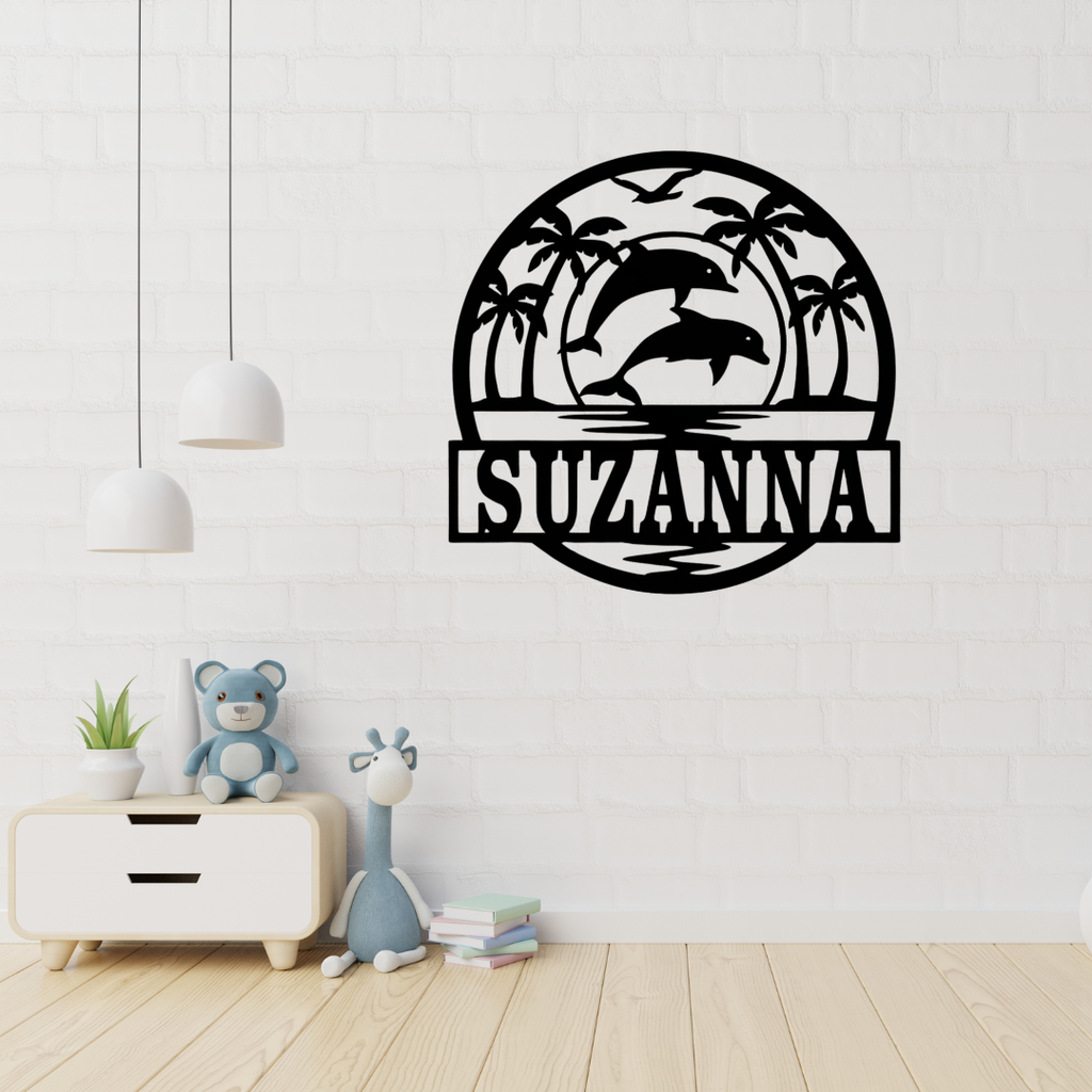 Dolphin coastal wall art displayed in a tropical beach-inspired room