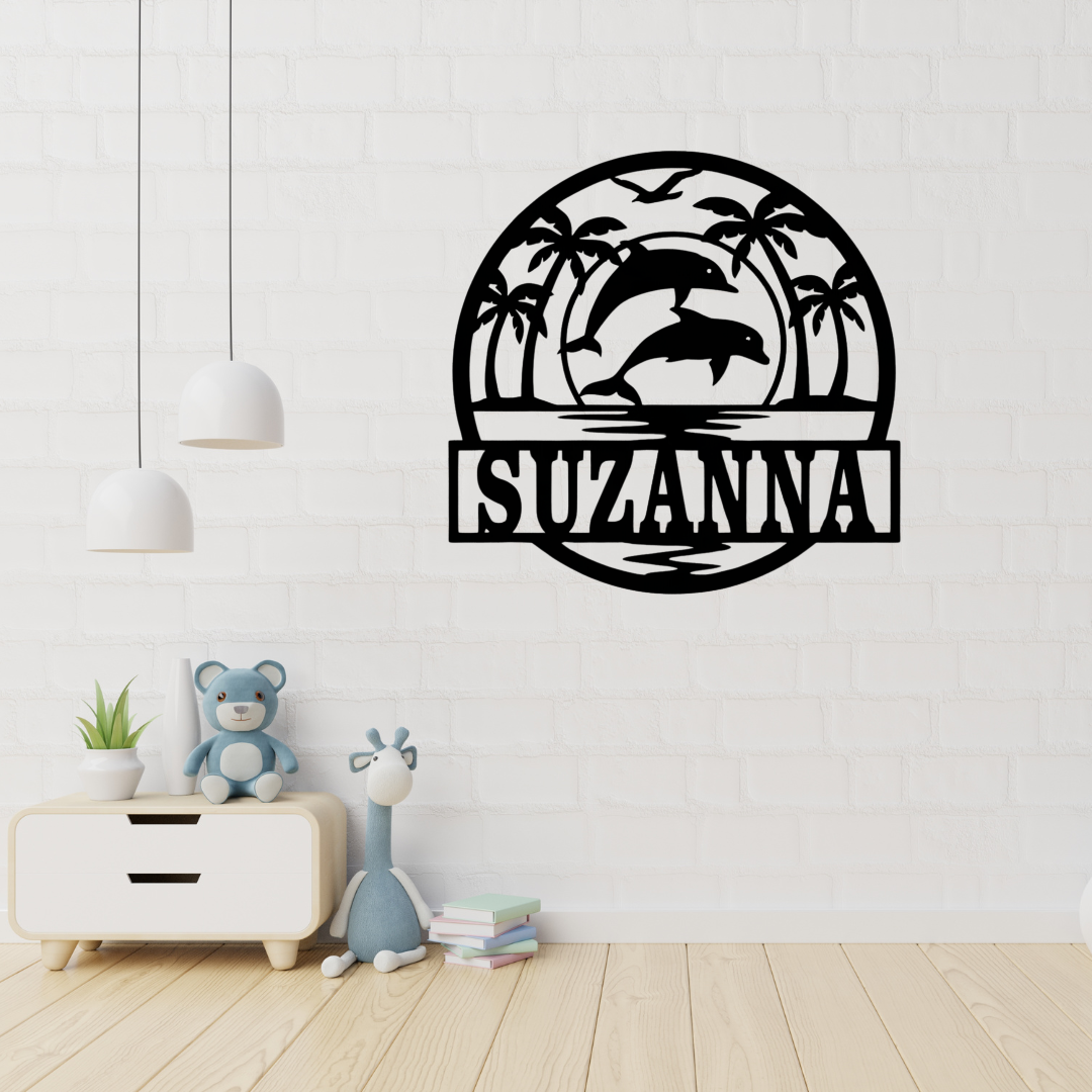 Dolphin coastal wall art displayed in a tropical beach-inspired room